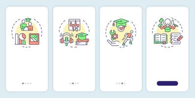 Learning styles onboarding mobile app screen. Education management walkthrough 4 steps editable graphic instructions with linear concepts. UI, UX, GUI template vector