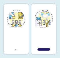 IEP vs 504 plan onboarding mobile app screen. Education walkthrough 2 steps editable graphic instructions with linear concepts. UI, UX, GUI template vector