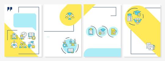 Special education blue and yellow brochure template. Learning methods. Leaflet design with linear icons. Editable 4 layouts presentation, annual reports vector