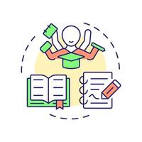 Reading and writing multi color concept icon. Studying with textbooks and articles. Education opportunities. Round shape line illustration. Abstract idea. Graphic design. Easy to use in article vector