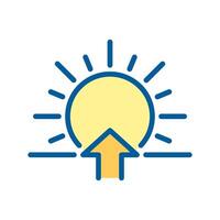 Sunrise RGB color icon. Sun and upward arrow symbol. Morning time. Dawn concept. Transition from night to day. Isolated illustration. Simple filled line drawing. Editable stroke vector