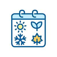 Seasonal cycle RGB color icon. Four seasons. Sun for summer. Sprout for spring. Snowflake for winter. Maple leaf for fall. Isolated illustration. Simple filled line drawing. Editable stroke vector