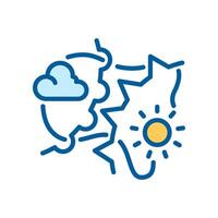 Weather fronts RGB color icon. Changing weather conditions. Atmospheric science. Meteorology. Sun, cloud and dynamic lines. Isolated illustration. Simple filled line drawing. Editable stroke vector