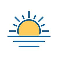 Sunrise RGB color icon. Clear sky. Calm weather. Dusk or dawn. Sunset over horizon. Weather forecast. Meteorology. Isolated illustration. Simple filled line drawing. Editable stroke vector