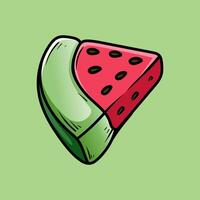 single slice of watermelon isolated colored drawing line art style design illustration vector