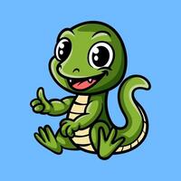 fun cartoon character of sitting lizard isolated colored drawing line art style design illustration vector