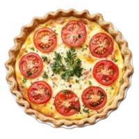 Collection of . A Quiche with a Flaky Crust Filled with Eggs, Cheese, Tomatoes and Herbs, isolated on a transparency background. png