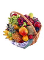 wicker basket with various types of fresh and colorful fruits png