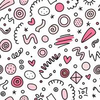 seamless pattern with doodles and hearts vector