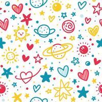 a colorful space pattern with stars, hearts and planets vector