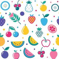 a colorful fruit pattern with berries, cherries, and apples vector
