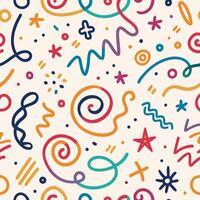 seamless pattern with colorful doodles and swirls vector