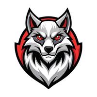 the wolf mascot head is shown in a red and white color scheme vector
