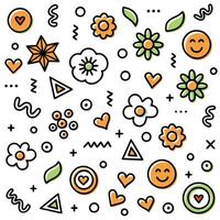 a colorful pattern with flowers and hearts vector
