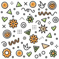 a colorful pattern with flowers and hearts vector