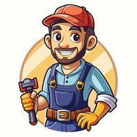 a cartoon man with a hammer and a red cap vector