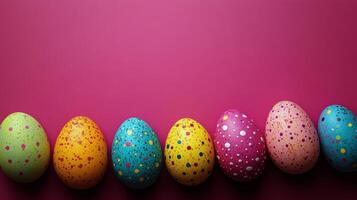 Colorful Easter eggs arranged with blooming flowers for festive celebrations in spring photo