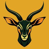an antelope head with long horns on a yellow background vector