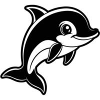 a cartoon dolphin with a black and white design vector