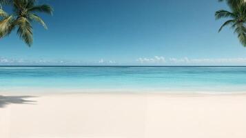 Serene tropical beach with calm turquoise waters and soft white sand under a clear blue sky photo