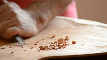 Luthier working with a gouge in wood manufacturing a new instrument video