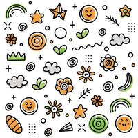 a colorful pattern with various objects and shapes vector
