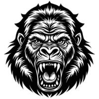 gorilla head with fangs and teeth on a white background vector