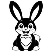 a black and white bunny with a heart on its chest vector