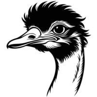 an ostrich head in black and white on a white background vector