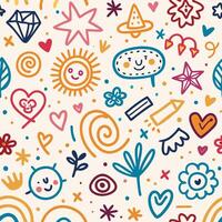 a colorful doodle pattern with various objects vector
