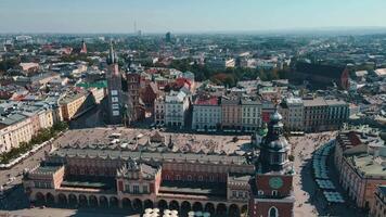 Krakow main market square on sunny day with tourists video