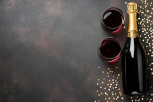 Celebration with sparkling wine and festive decorations on a dark surface photo