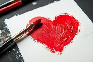 Heart shape painted with a brush on a textured white background during an art session photo
