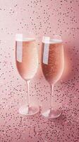Celebration with sparkling drinks in elegant glasses on a pink glitter background photo