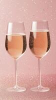 Celebration with sparkling drinks in elegant glasses on a pink glitter background photo