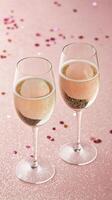 Celebration with sparkling drinks in elegant glasses on a pink glitter background photo