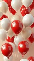 Colorful red and white balloons floating together for celebration in a festive setting photo