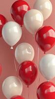 Colorful red and white balloons floating together for celebration in a festive setting photo