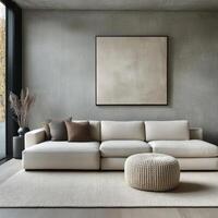 Modern living room with neutral colors and minimalist decor for a serene atmosphere photo