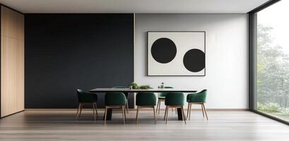 Modern dining room with sleek design and minimalistic decor in contemporary home photo