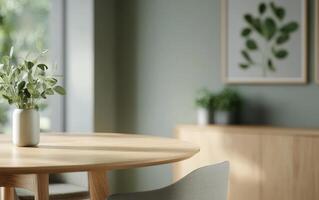 Modern interior with botanical art and minimalist furniture in bright room photo