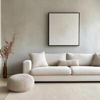 Modern living room with neutral colors and minimalist decor for a serene atmosphere photo
