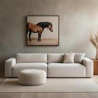 Modern living room with neutral colors and minimalist decor for a serene atmosphere photo