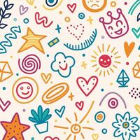 a colorful doodle pattern with various objects vector