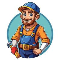 a cartoon man with a hammer and tool vector