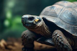 Close up of a tortoise basking in a serene habitat during the day photo
