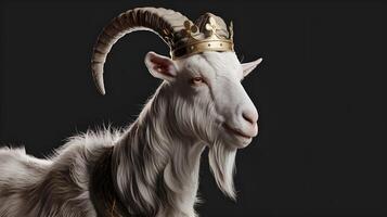 Goat wearing a crown, King goat, greatest of all time. photo