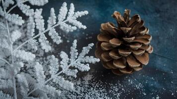 Winter time, winter element theme background. There are white lacy patterns and a few pinecones photo