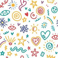 seamless pattern with colorful doodles on white background vector