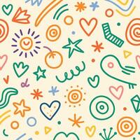 seamless pattern with colorful doodles and hearts vector